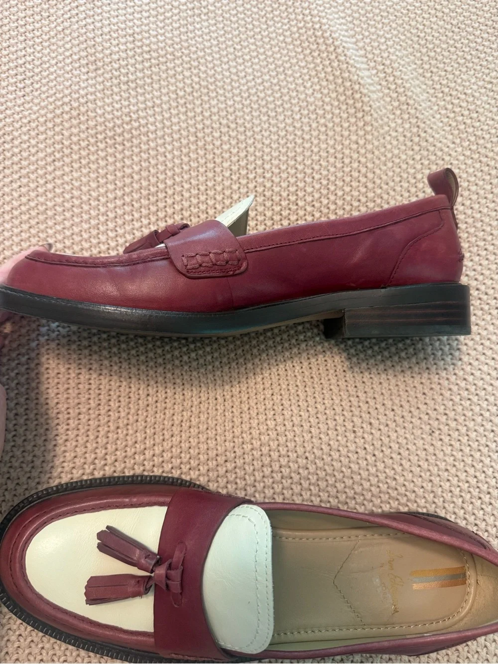 Sam Edelman Caylia Tassel Loafers in Burgundy and White Leather size 9.5